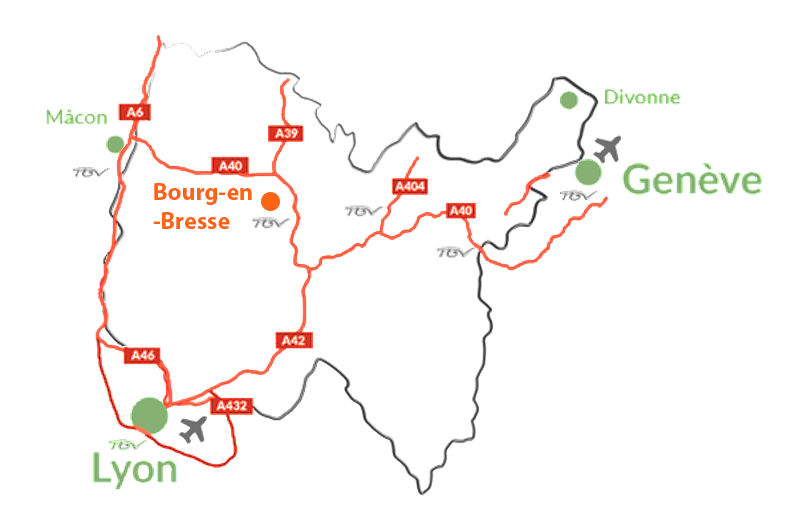 carte Bourg-en-Bresse Ain Lyon Genève Mâcon